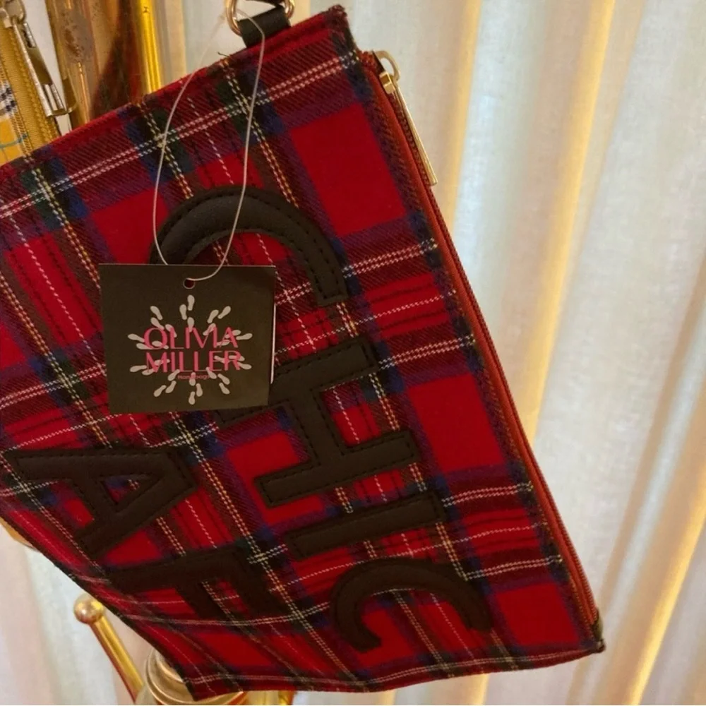 NWT Olivia Miller Red and Black Plaid Pouch